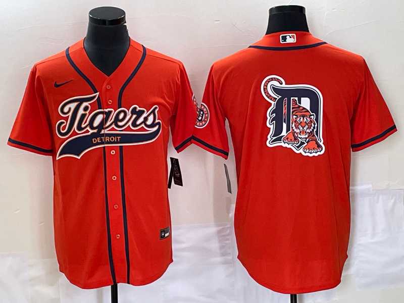Men%27s Detroit Tigers Orange Team Big Logo Cool Base Stitched Baseball Jersey->detroit tigers->MLB Jersey